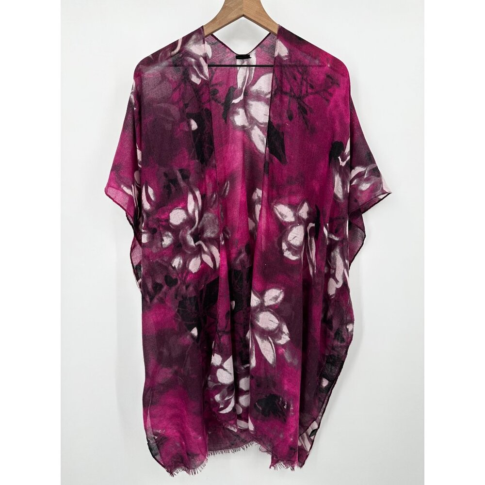 Beautiful Fashly K Kimono Pink Floral Raw Hem One Size Vacation Island Travel